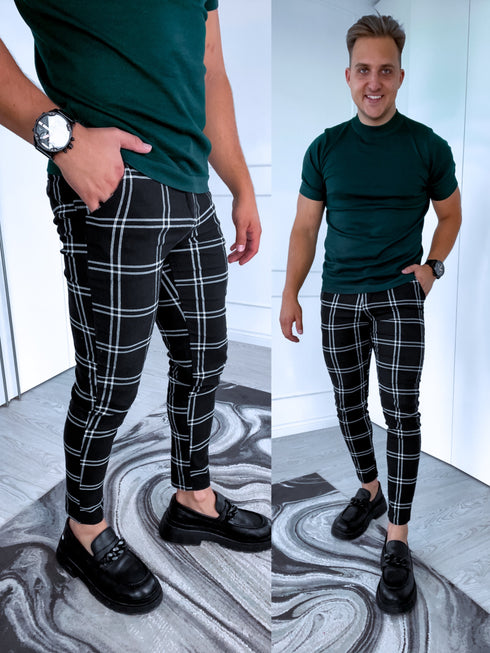 Double check men's trousers - black with white 10-1